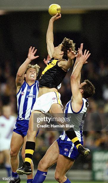 Darren Gasper for Richmond in action during round six of the AFL season match played between the Kangaroos and the Richmond Tigers held at Colonial...