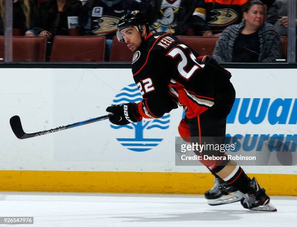 Chris Kelly of the Anaheim Ducks skates during the game against the Columbus Blue Jackets on March 2, 2018 at Honda Center in Anaheim, California.