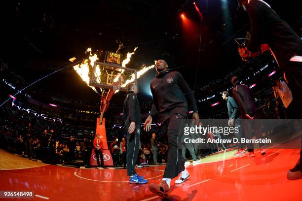 Williams of the LA Clippers is introduced prior to the game against the New York Knicks on March 2, 2018 at STAPLES Center in Los Angeles,...