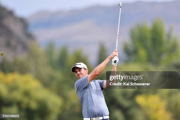 Callan O'Reilly of Australia plays a shot during day three of the ISPS Handa New Zealand Golf Open at Millbrook Golf Resort on March 3, 2018 in...