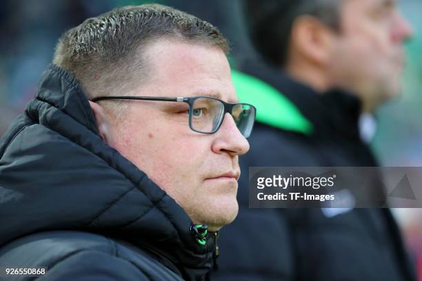 Sporting director Max Eberl of Moenchengladbach looks on prior to the Bundesliga match between Borussia Moenchengladbach and Borussia Dortmund at...