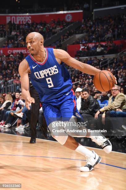 Williams of the LA Clippers handles the ball during the game against the New York Knicks on March 2, 2018 at STAPLES Center in Los Angeles,...