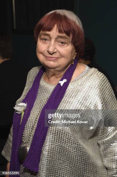 Agnès Varda celebrates with Jane Walker by Johnnie Walker at the 11th Annual Women In Film Pre-Oscar Cocktail Party at Crustacean on March 2, 2018 in...