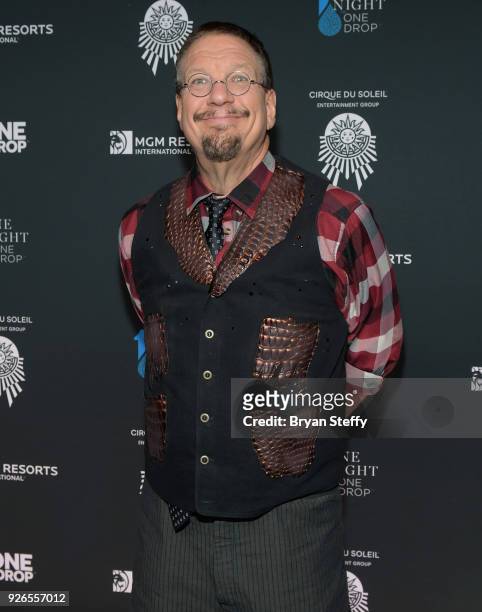 Penn Jillette of the comedy/magic team Penn & Teller attends the sixth annual "One Night for One Drop" imagined by Cirque du Soleil, a show that...