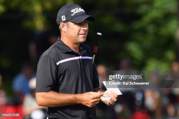 Terry Pilkadaris of Australia looks on during day three of the ISPS Handa New Zealand Golf Open at Millbrook Golf Resort on March 3, 2018 in...