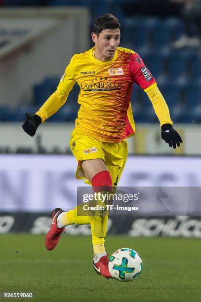 Damir Kreilach of Berlin controls the ball during the Second Bundesliga match between Arminia Bielefeld and Union Berlin at SchuecoArena on February...