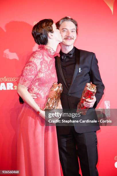 Sara Giraudeau, winner of the award for Best Actress in a Supporting Role for Petit Paysan and Swann Arlaud, winner of the award for Best Actor for...