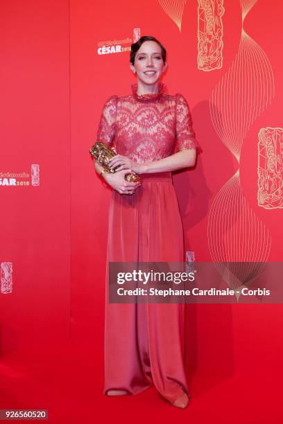 Sara Giraudeau, winner of the award for Best Actress in a Supporting Role for Petit Paysan poses in the press room during the Cesar Film Awards at...