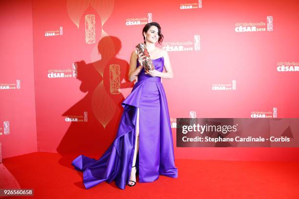 Penelope Cruz poses with the Cesar for Honory Lifetime Achievement award during the Cesar Film Awards at Salle Pleyel on March 2, 2018 in Paris,...