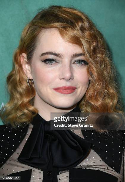 Emma Stone arrives at the 11th Annual Celebration Of The 2018 Female Oscar Nominees Presented By Women In Film at Crustacean on March 2, 2018 in...