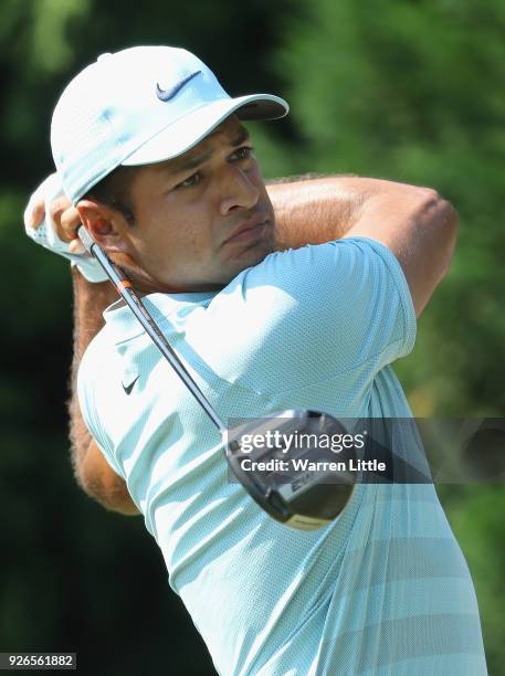 Julian Suri of the USA tees off on the 12th hole during the second round of the Tshwane Open at Pretoria Country Club on March 2, 2018 in Pretoria,...