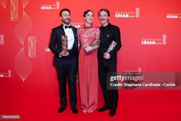 Director Hubert Charuel, Sara Giraudeau, winner of the award for Best Actress in a Supporting Role for Petit Paysan and Swann Arlaud, winner of the...