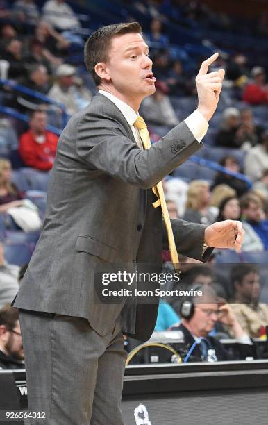 Valparaiso basketball coach Matt Lottich during a Missouri Valley Conference Basketball Tournament game between the Missouri State Bears and the...