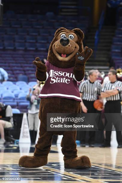 The Missouri State mascot during a Missouri Valley Conference Basketball Tournament game between the Missouri State Bears and the Valparaiso...