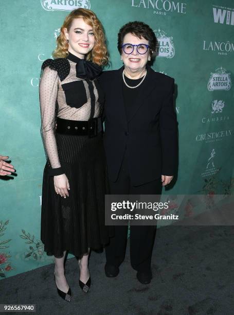 Emma Stone, Billie Jean King arrives at the 11th Annual Celebration Of The 2018 Female Oscar Nominees Presented By Women In Film at Crustacean on...