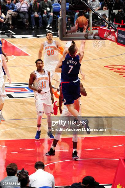 Sam Dekker of the LA Clippers shoots the ball during the game against the New York Knicks on March 2, 2018 at STAPLES Center in Los Angeles,...