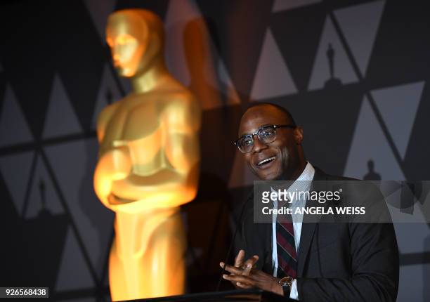 Barry Jenkins speaks at the Foreign Language Film Oscar nominees reception sponsored by the Academy of Motion Picture Arts and Sciences in Beverly...