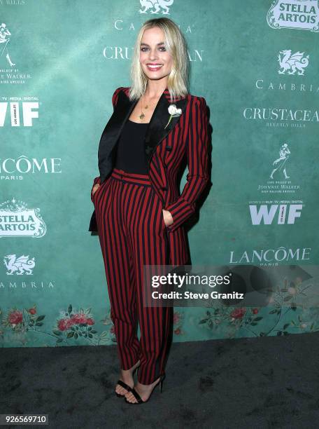 Margot Robbie arrives at the 11th Annual Celebration Of The 2018 Female Oscar Nominees Presented By Women In Film at Crustacean on March 2, 2018 in...