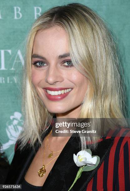 Margot Robbie arrives at the 11th Annual Celebration Of The 2018 Female Oscar Nominees Presented By Women In Film at Crustacean on March 2, 2018 in...