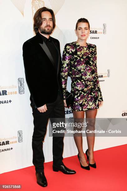 Dimitri Rassan and Charlotte Casiraghi arrive at the Cesar Film Awards 2018 at Salle Pleyel at Le Fouquet's on March 2, 2018 in Paris, France.