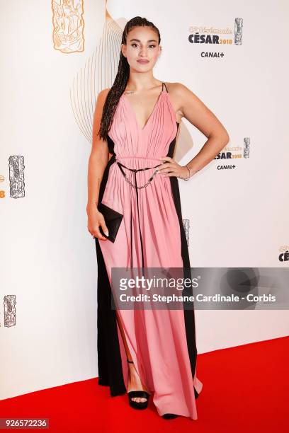 Camelia Jordana arrives at the Cesar Film Awards 2018 at Salle Pleyel at Le Fouquet's on March 2, 2018 in Paris, France.