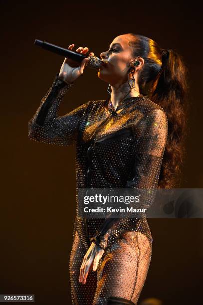 Kehlani performs during Demi Lovato "Tell Me You Love Me" World Tour at The Forum on March 2, 2018 in Inglewood, California.