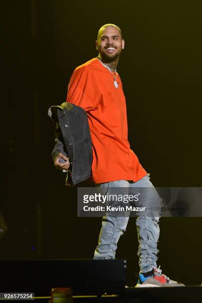 Chris Brown performs during Demi Lovato "Tell Me You Love Me" World Tour at The Forum on March 2, 2018 in Inglewood, California.