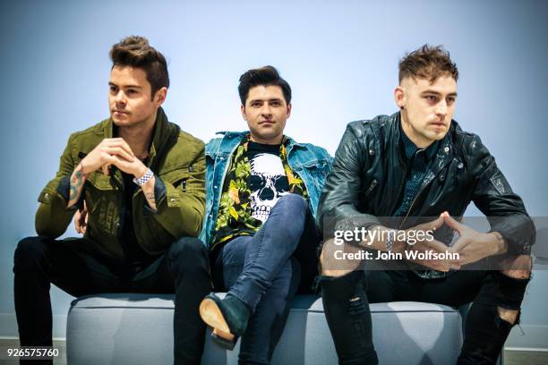Aaron Medina, David LaViola, and Aleksandr James of Romance & Rebellion attend Vans Warped Tour Kickoff Event at Vans Global HQ on March 1, 2018 in...