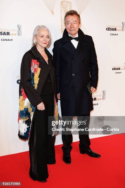 Martine and Michel Denisot arrive at the Cesar Film Awards 2018 at Salle Pleyel at Le Fouquet's on March 2, 2018 in Paris, France.