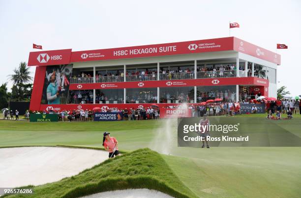 Danielle Kang of the United States plays her third shot on the 18th hole during round three of the HSBC Women's World Championship at Sentosa Golf...