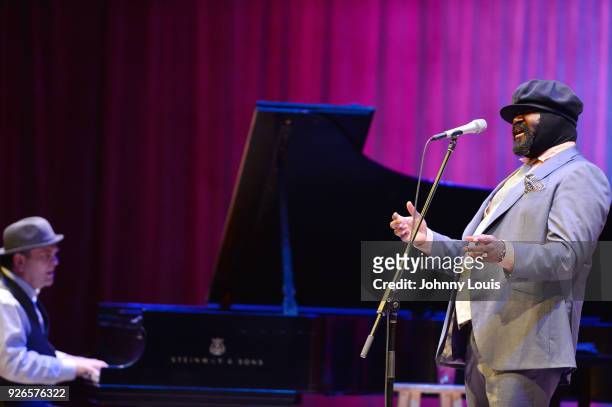Singer, songwriter, and actor Gregory Porter performs onstage during the Jazz Roots at The Adrienne Arsht Center for the Performing Arts - Knight...