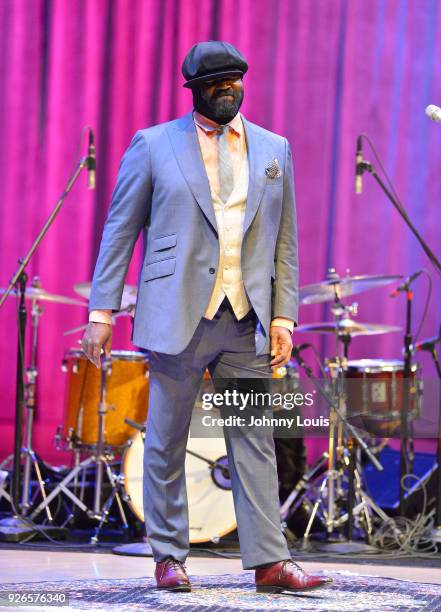 Singer, songwriter, and actor Gregory Porter performs onstage during the Jazz Roots at The Adrienne Arsht Center for the Performing Arts - Knight...