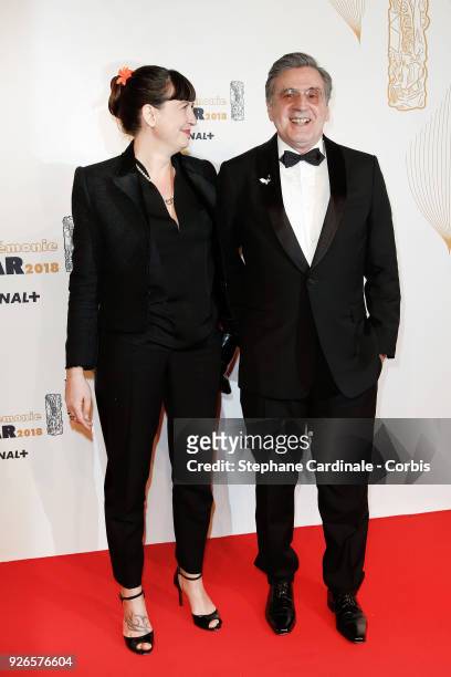 Daniel Auteuil and his wife Aude arrive at the Cesar Film Awards 2018 at Salle Pleyel at Le Fouquet's on March 2, 2018 in Paris, France.