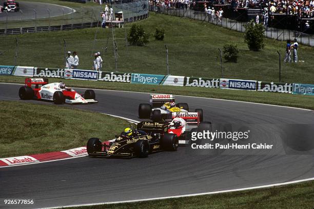 Ayrton Senna, Alain Prost, Nelson Piquet, Nigel Mansell, Lotus-Renault 98T, McLaren-TAG MP4/2C, Williams-Honda FW11, Grand Prix of Hungary,...