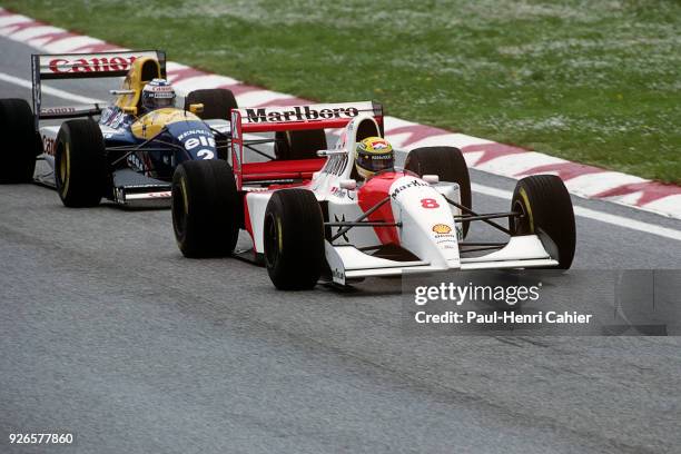 Ayrton Senna, Alain Prost, McLaren-Ford MP4/8, Williams-Renault FW15C, Grand Prix of San Marino, Autodromo Enzo e Dino Ferrari, Imola, 25 April 1993....