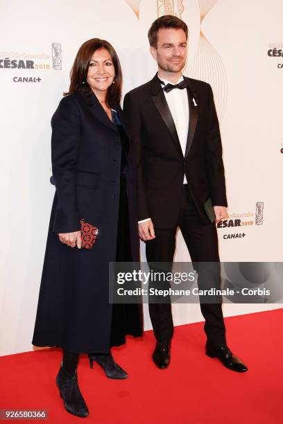 Anne Hidalgo and Bruno Julliard arrive at the Cesar Film Awards 2018 at Salle Pleyel at Le Fouquet's on March 2, 2018 in Paris, France.