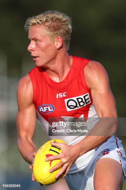 Isaac Heeney of the Swans during the AFL JLT Community Series match between the Brisbane Lions and the Sydney Swans at Moreton Bay Central Sports...