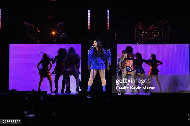 Demi Lovato performs during Demi Lovato "Tell Me You Love Me" World Tour at The Forum on March 2, 2018 in Inglewood, California.