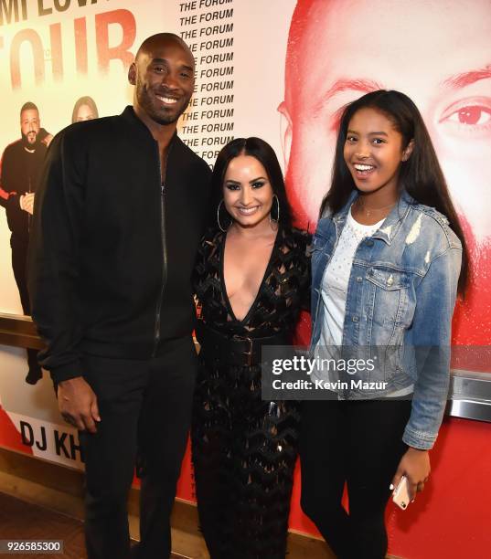 Kobe Bryant, Demi Lovato, and Natalia Diamante Bryant attend the "Tell Me You Love Me" World Tour at The Forum on March 2, 2018 in Inglewood,...