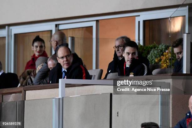 Prince Albert of Monaco and Louis Ducruet during the Ligue 1 match between AS Monaco and FC Girondins de Bordeaux at Stade Louis II on March 2, 2018...