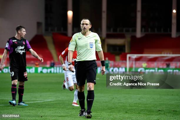 Referee Ruddy Buquet during the Ligue 1 match between AS Monaco and FC Girondins de Bordeaux at Stade Louis II on March 2, 2018 in Monaco, Monaco.