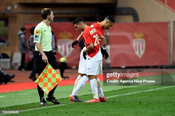 Youri Tielemans and Rony Lopes of Monaco during the Ligue 1 match between AS Monaco and FC Girondins de Bordeaux at Stade Louis II on March 2, 2018...