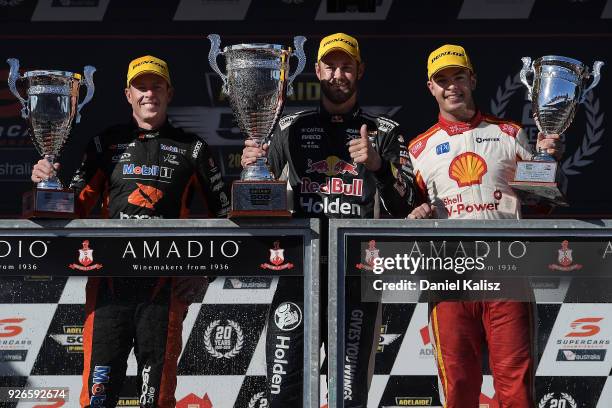 2nd place James Courtney driver of the Mobil 1 Boost Mobile Racing Holden Commodore ZB, 1st place Shane Van Gisbergen driver of the Red Bull Holden...