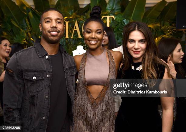 Actor Michael B. Jordan, actress Gabrielle Union and Piaget CEO Chabi Nouri attend Piaget Celebrates Independent Film with The Art of Elysium at...