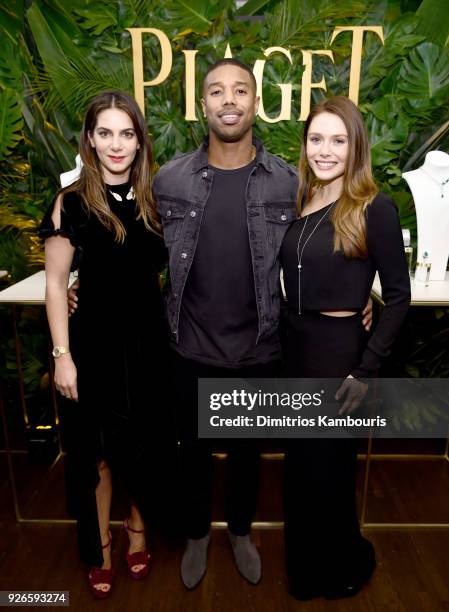 Piaget CEO Chabi Nouri, actor Michael B. Jordan and actress Elizabeth Olsen attend Piaget Celebrates Independent Film with The Art of Elysium at...