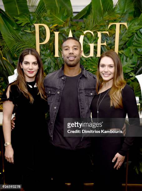 Piaget CEO Chabi Nouri, actor Michael B. Jordan and actress Elizabeth Olsen attend Piaget Celebrates Independent Film with The Art of Elysium at...