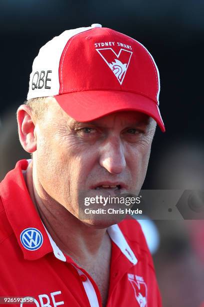 Swans coach John Longmire during the AFL JLT Community Series match between the Brisbane Lions and the Sydney Swans at Moreton Bay Central Sports...