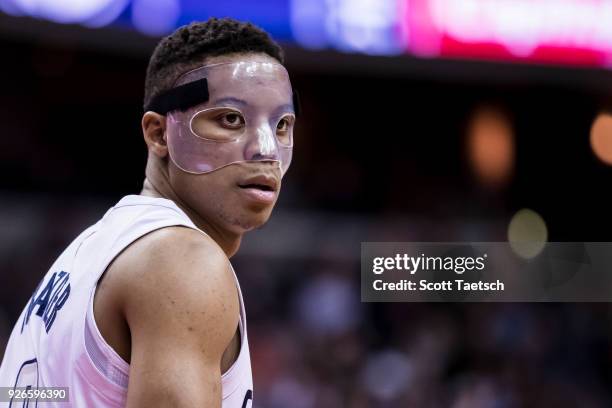 Tim Frazier of the Washington Wizards looks on during the first half against the Toronto Raptors at Capital One Arena on March 2, 2018 in Washington,...