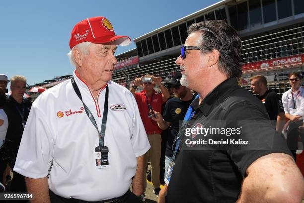 Roger Penske team owner of DJR Team Penske chats with Michael Andretti team owner of Walkinshaw Andretti United during race 1 for the Supercars...