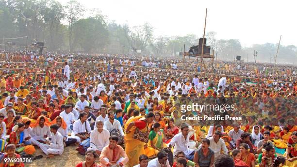 People gathered to see the programme of Basanta Utsav. Rabindranath Tagore first Nobel Laureate of Asia introduced Basanta Utsav at Santiniketan in...